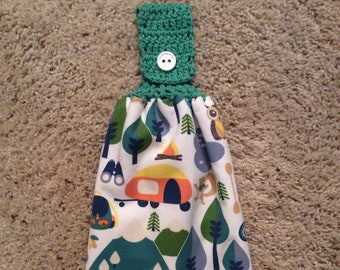 Cabin Go Jump In A Lake Woods Outdoors Hanging Crochet Top Kitchen Towel w Cabin Go Jump In A Lake Woods Outdoors Hanging Crochet Top Kitchen Towel w