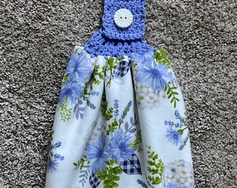 Toalla de ganchillo con estampado floral - Hogar dulce hogar - Jardín de flores - Toalla para el refrigerador - Toalla de cocina colgante - Doble y reversible