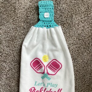 Torchon de cuisine à suspendre - Serviette de bain au crochet - Palettes de pickleball - Let's Play Pickleball - Raquettes de pickleball - Doubles et réversibles