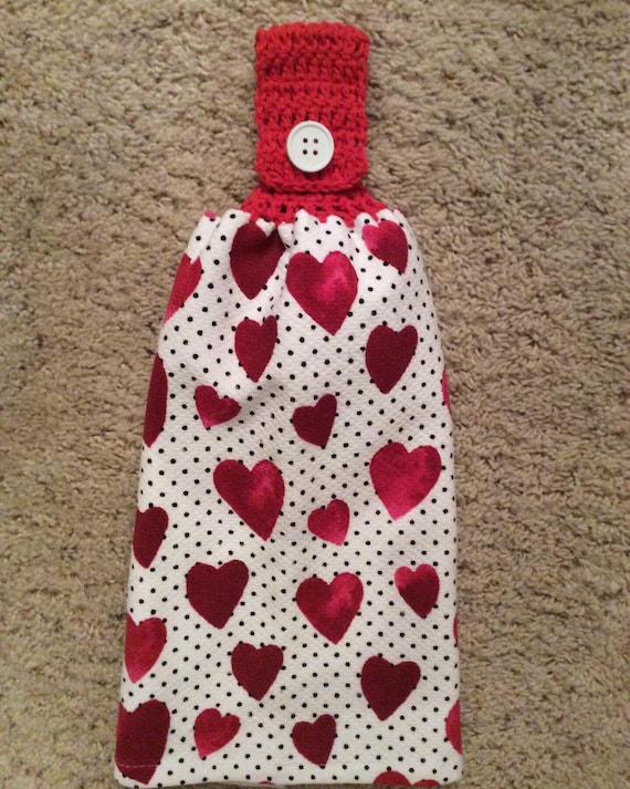 Valentine Love  Heart Hanging Crochet Top Kitchen Towel 