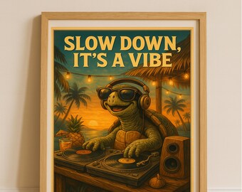 Schildkröte DJ Retro Print - Lustige Strandbar Tier Art (Digitaler Download)