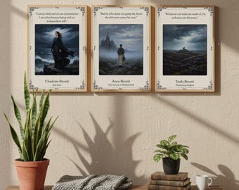 Brontë Sister Art Print Set | Jane Eyre, Wuthering Heights Quotes | Dark Academia Gothic Decor | Literary Book Lover Gift Set | Digital