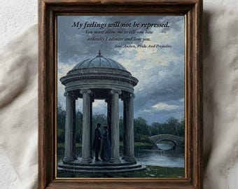 Lámina artística de Orgullo y prejuicio / Pintura al óleo de la propuesta de Mr Darcy Temple / Decoración romántica de pared de Dark Academy / Regalo para amantes de los libros de Jane Austen