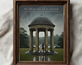 Pride and Prejudice Wall Art | Mr Darcy Proposal Rain Illustration | Romantic Regency Oil Painting | Jane Austen Gift for Book Lovers