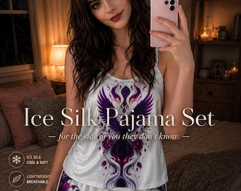 Phoenix Ice Silk Pajama Set, Soft Satin Sleepwear, Women’s Summer Loungewear