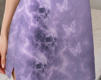 Pastel Goth Skort with Pockets – Lavender Skull Butterfly Skirt Shorts for Women