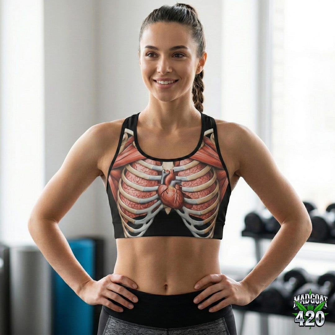 Fit Woman's Ribs Skeleton Rib Cage Sports Bra – Gothic Anatomical Gym Top – Dark Fitness ...