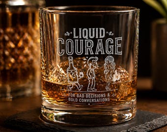 Liquid Courage Whiskey Glass – Funny 10oz Rocks Glass Gift for Men & Women