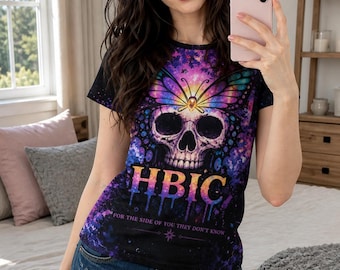 Butterfly Skull T-Shirt, Gothic Dark Feminine Graphic Tee, Colorful Skull Top