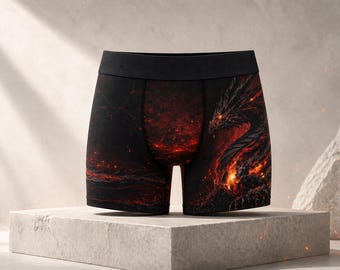 Men's Dragon Fire Boxer Briefs, Gothic Lava Print Underwear, Polyester Trunks