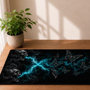 Skull Butterfly Gaming Desk Mat 35x16, Goth Extended Mouse Pad, Dark Aesthetic Desk Decor, Large Keyboard Mouse Pad, Gothic Office Setup