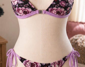 Floral Tie Side Bikini Set, Adjustable Halter Swimsuit, Soft Stretch Two Piece, XS–5XL
