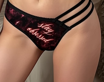 Goth Mesh Panties for Women, Strappy Bikini Briefs, Dark Feminine Lingerie, Alt Goth Underwear, Cute Mesh Intimates, Obsessed Panties
