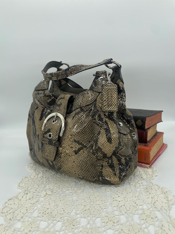 Vintage Coach Gray and Black Python-Embossed Soho… - image 1
