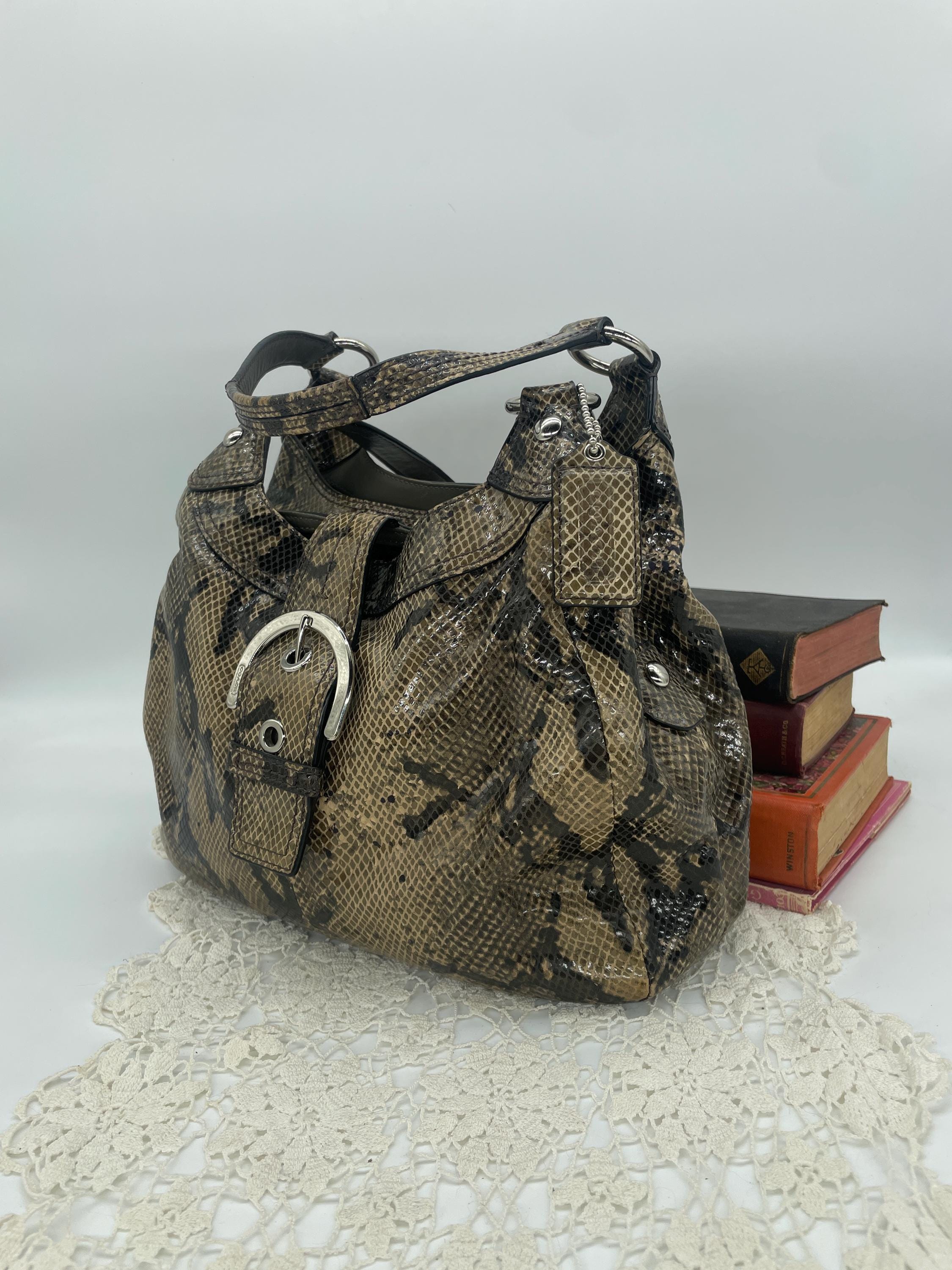 Vintage Coach Gray and Black Python-embossed Soho Lynn Hobo