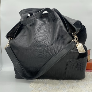 Vintage Coach Black Hadley Python Embossed XL Tote - Style F30963