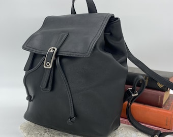 Backpack- Coach Black Leather Mini Daypack With Top Handle and