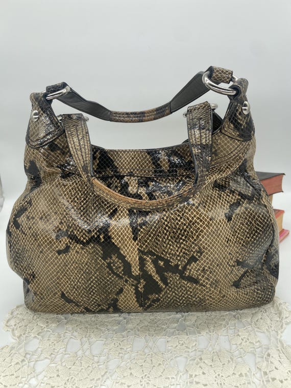 Vintage Coach Gray and Black Python-Embossed Soho… - image 3