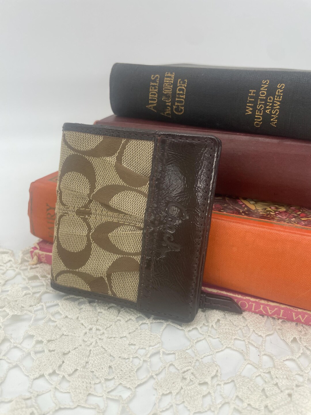 小物 vintage coach signature BifoldWallet Vintage Coach Signature Mini Pleated Bifold Wallet - Style 42815