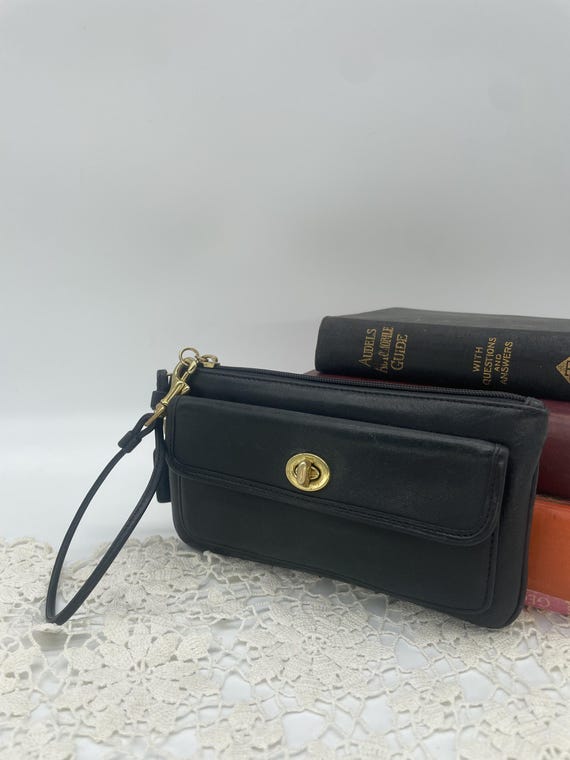 Vintage Coach Black Front Flap Turn Lock Wristlet - Etsy