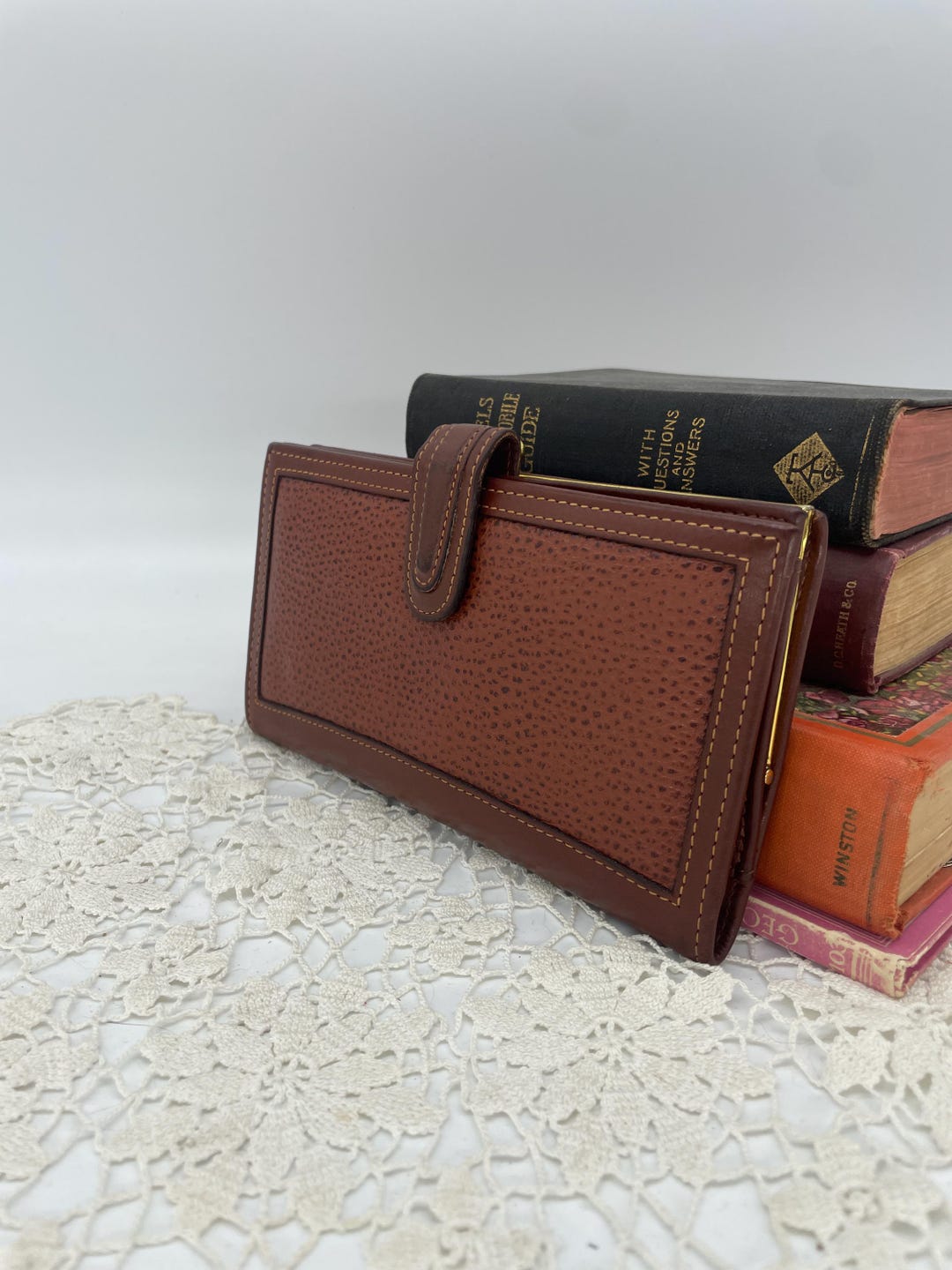 Vintage Coach British Tan Sheridan Checkbook Wallet With Kisslock