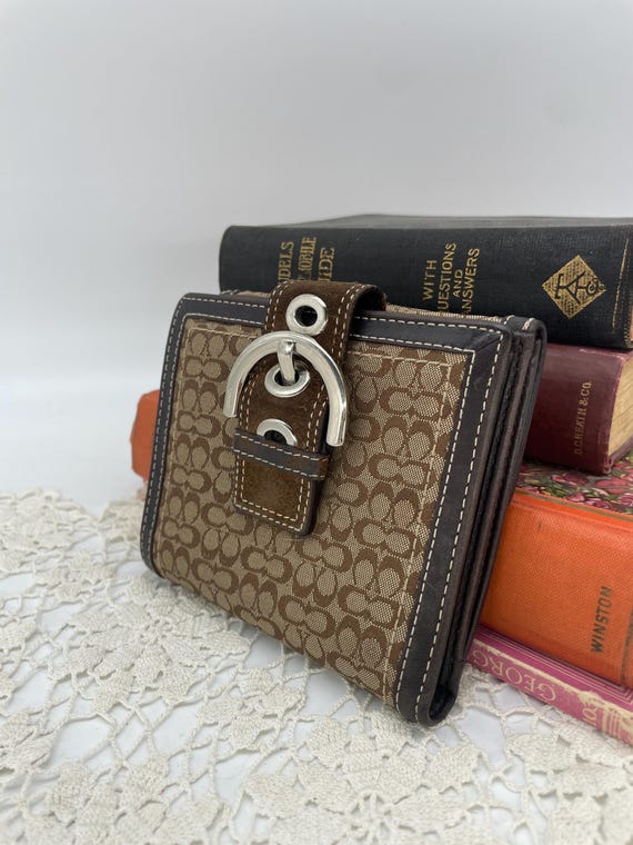 Vintage Coach Khaki/tobacco Signature Soho Tri-fold Wallet - Style