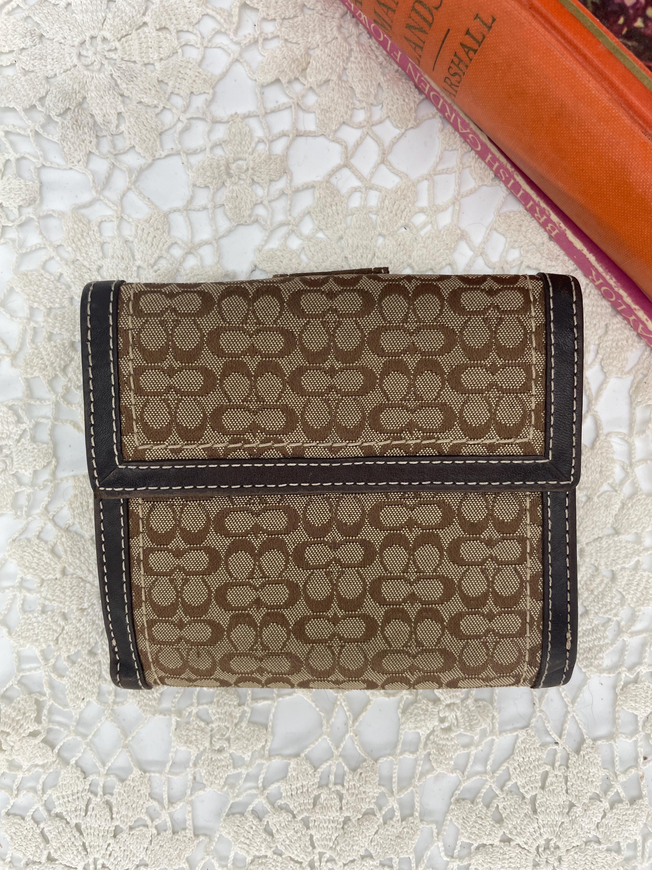 Vintage Coach Khaki/tobacco Signature Soho Tri-fold Wallet - Style