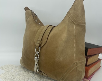Vintage Coach lichtbruine hampton hobo met klep met clip - stijl 8A75