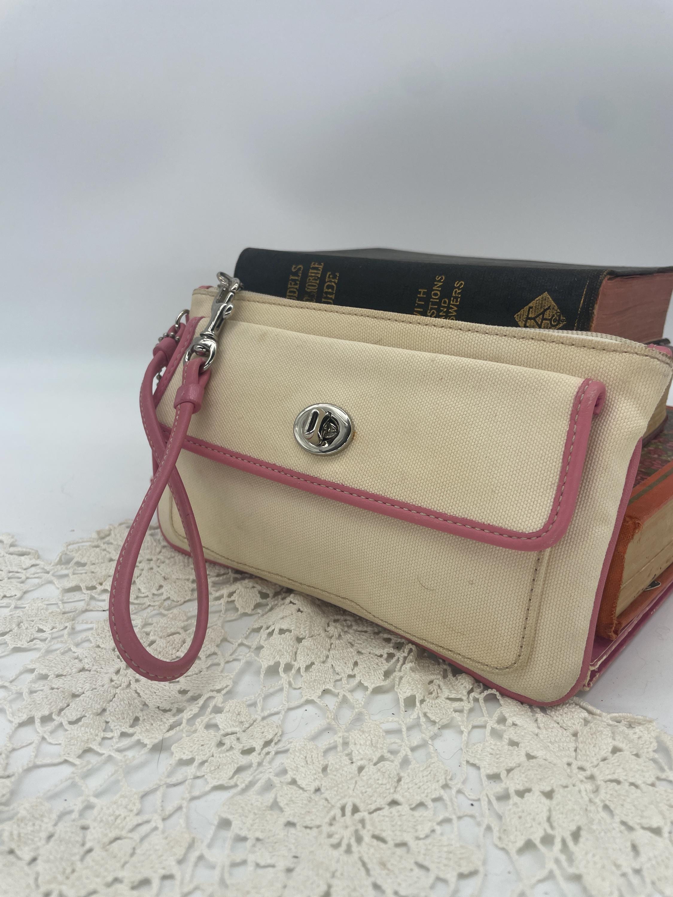 Vintage Coach Pink and White Canvas Wristlet - Etsy Canada