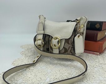 Coach Mini White Two Pocket Signature Canvas Shoulder Bag  - Style 11594