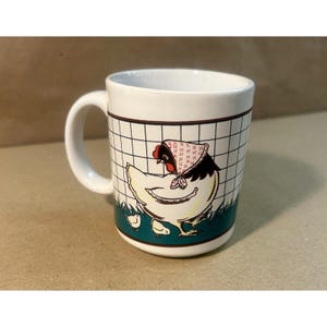 Tazza da caffè vintage Interpur con tema fattoria - Gallina e pulcini