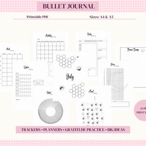 Mega Bundle Bullet Journal Printable - Daily Weekly Monthly Planners, Cozy mood trackers, Habit Mood Spending Gratitude Tracker A4 A5