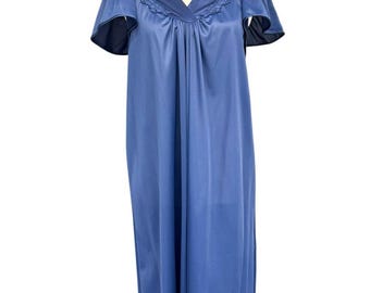 Vintage Vanity Fair Blue Nylon Nightgown Flutter Sleeve, Size Small