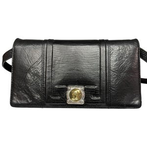 Vintage Brighton Black Leather Organizer Wallet Crossbody Clutch Medallion 画像 1