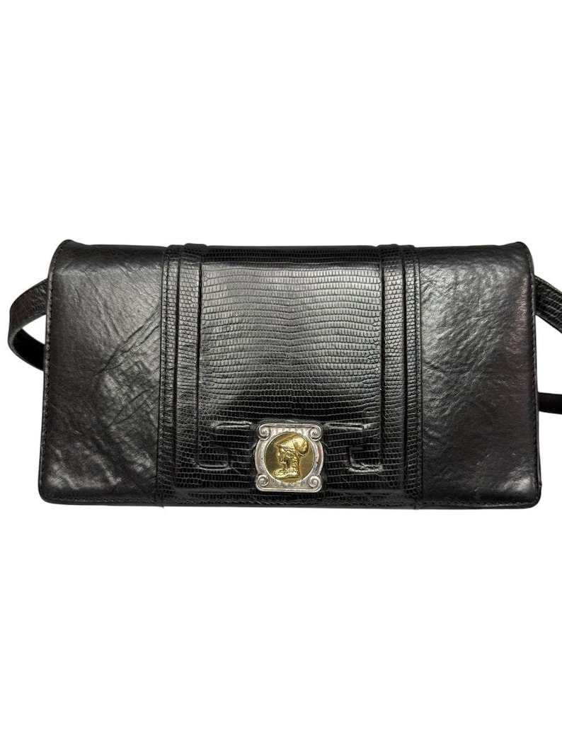 Vintage Brighton Black Leather Organizer Wallet Crossbody Clutch Medallion 画像 1