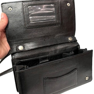 Vintage Brighton Black Leather Organizer Wallet Crossbody Clutch Medallion 画像 4