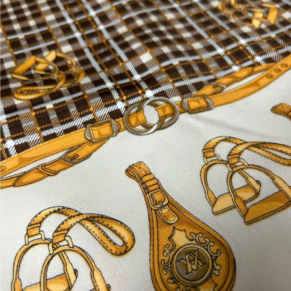Monaco Monte Carlo Equestrian Scarf Brown/gold 60x12 Made in 