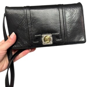 Vintage Brighton Black Leather Organizer Wallet Crossbody Clutch Medallion 画像 14