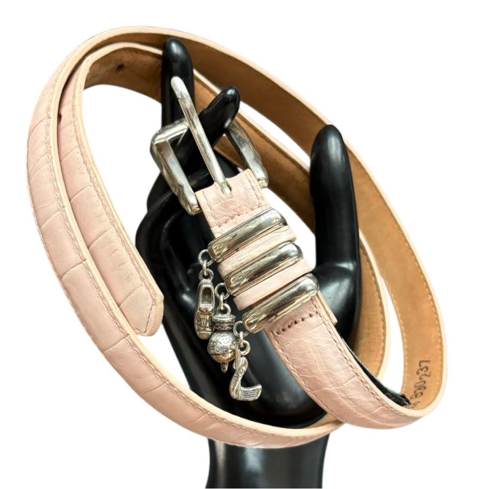 Brighton Golf Charm 90s vintage cream pink croc print leather belt Medium Vintage Brighton Pink Croc Embossed Leather Golf Theme Belt  main image 3