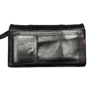 Vintage Brighton Black Leather Organizer Wallet Crossbody Clutch Medallion 画像 3