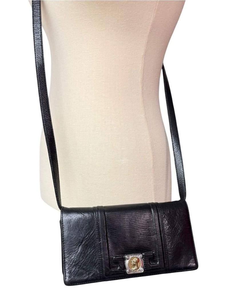 Vintage Brighton Black Leather Organizer Wallet Crossbody Clutch Medallion 画像 16