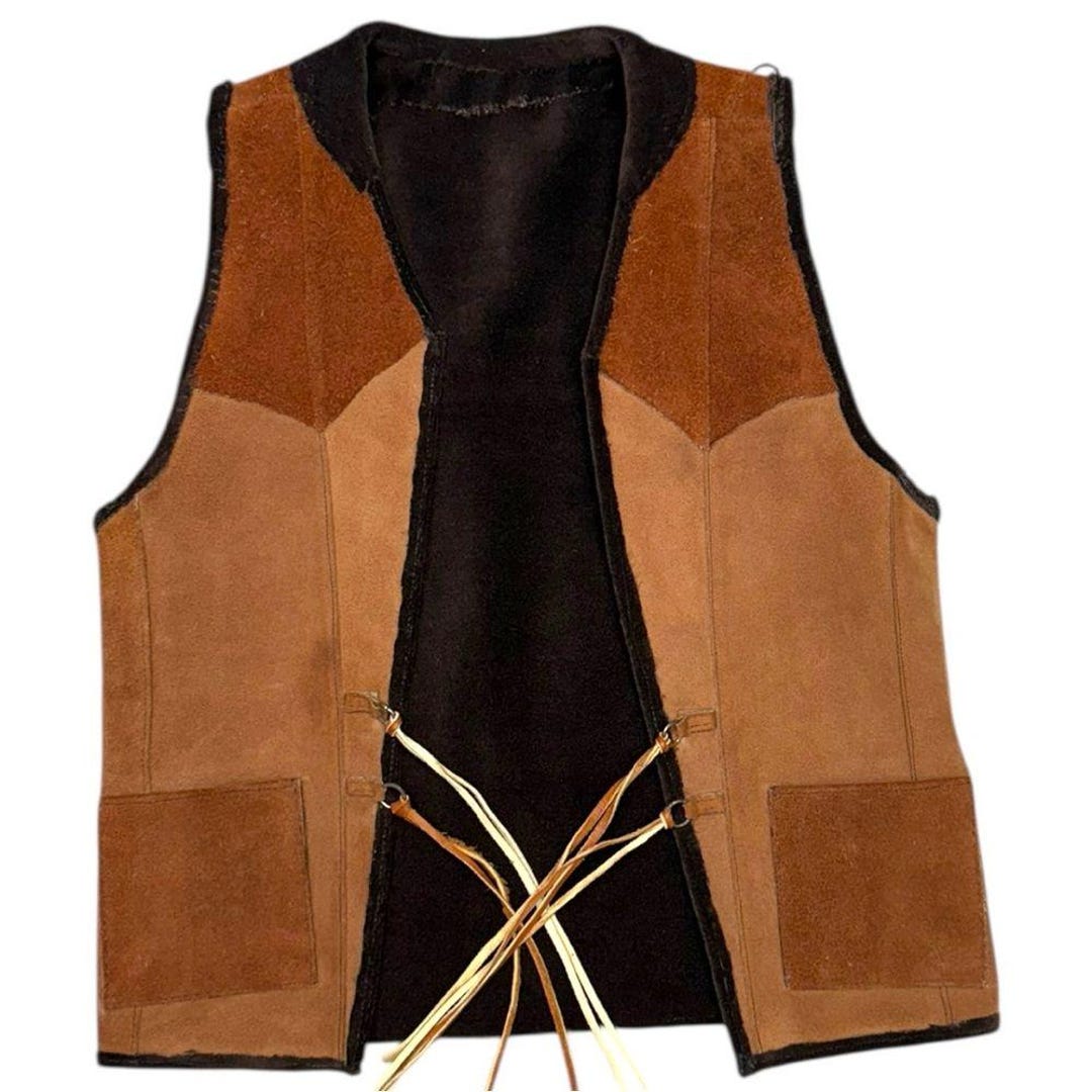 ヴィンテージハンドメイドスエードレザーフリンジベストS/Mフィット