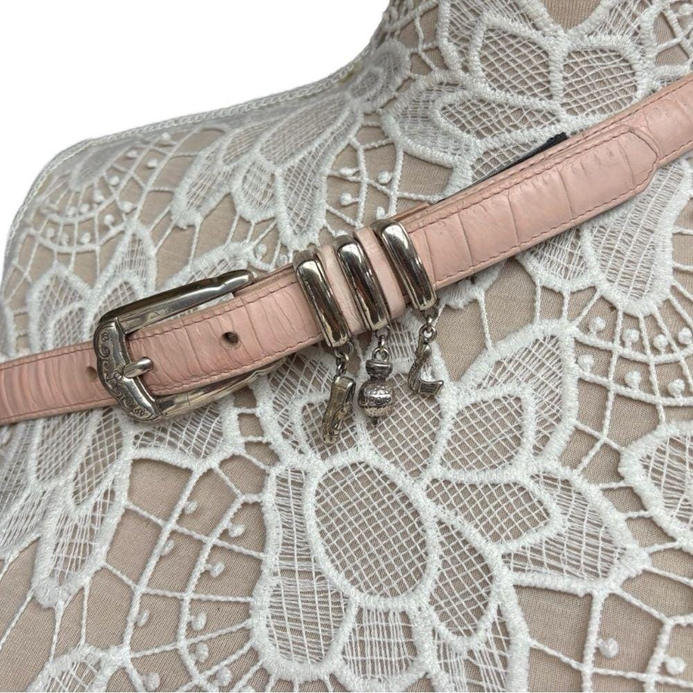 Brighton Golf Charm 90s vintage cream pink croc print leather belt Medium Vintage Brighton Pink Croc Embossed Leather Golf Theme Belt  main image 4