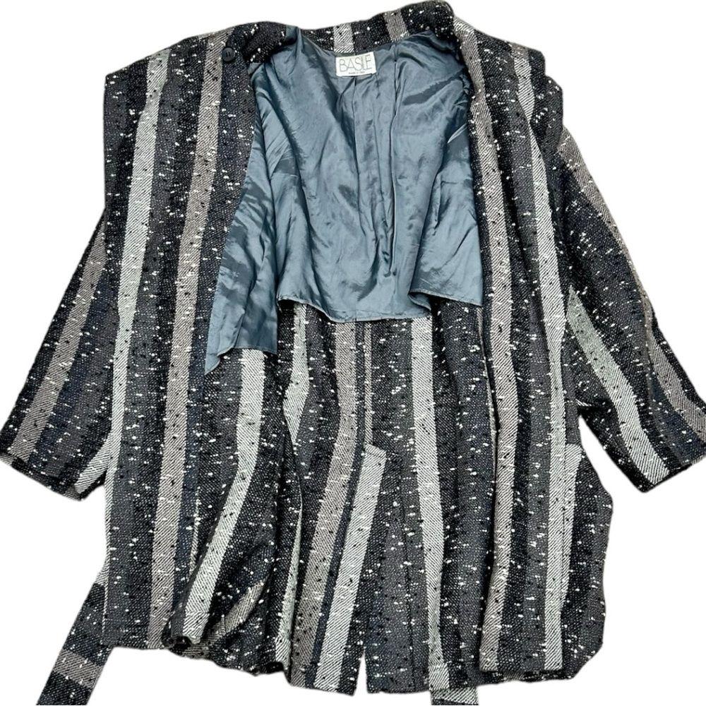 Italian-made Basile Striped Grey and Black Neppy Knit Wool