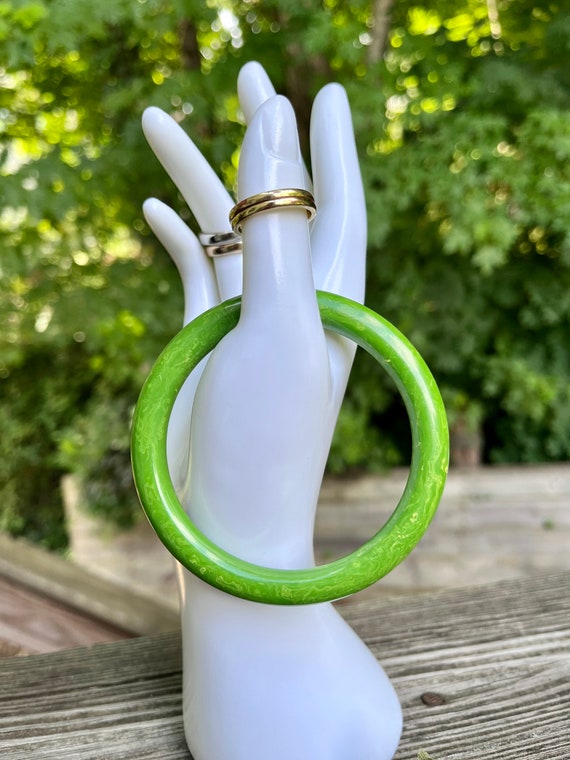 Vintage Bakelite Bangle Bracelet Green Marble