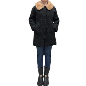 Vintage Black Persian Lamb Coat with Fur Collar - Small Fit