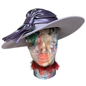 Vintage Purple-Grey Wool Hat with Wide Brim & Satin Bow Michael Howard Georgi