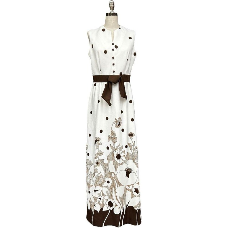 Brown And White Polka Dot Dress With Sleeves