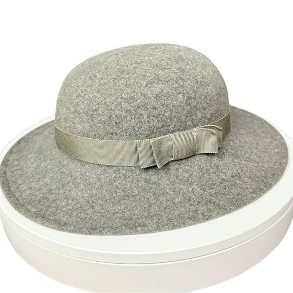 Vintage Adolfo II Gray Wool Felt Hat With Bow Accent Womens 