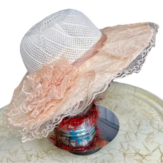 Elegant Vintage Lace Trim Wide Brim Straw Hat - Etsy Israel display picture 3